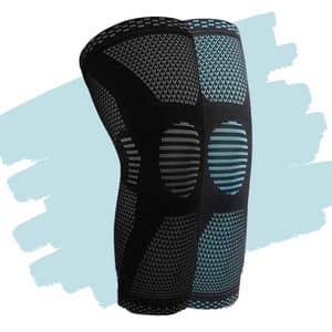 Black and blue ArmaJoint Compression Sleeves. 360-degree compression may make these the best knee brace for jumper's knee. 