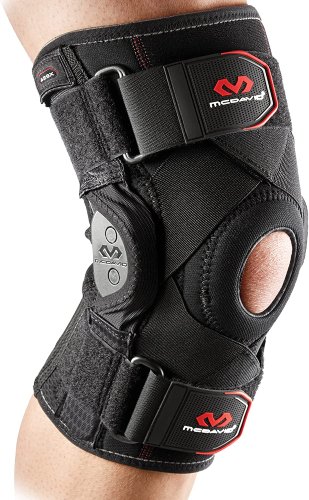 mcdavid maximum support knee brace on a man's knee, top knee brace for snowboarding